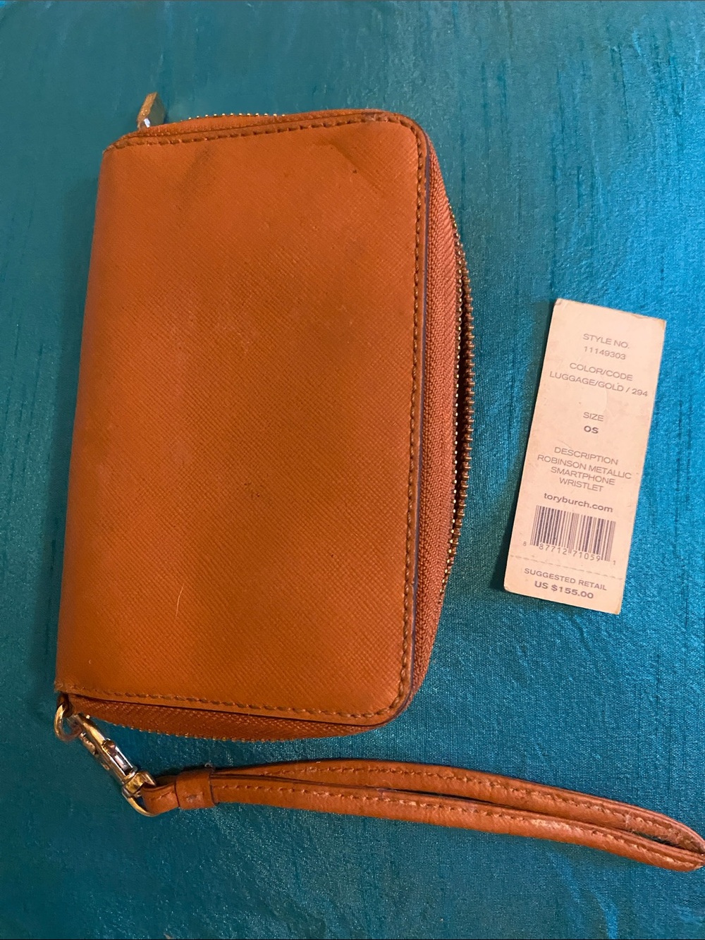 Tory Burch Luggage Brown Zip-Around Wristlet Phone Case